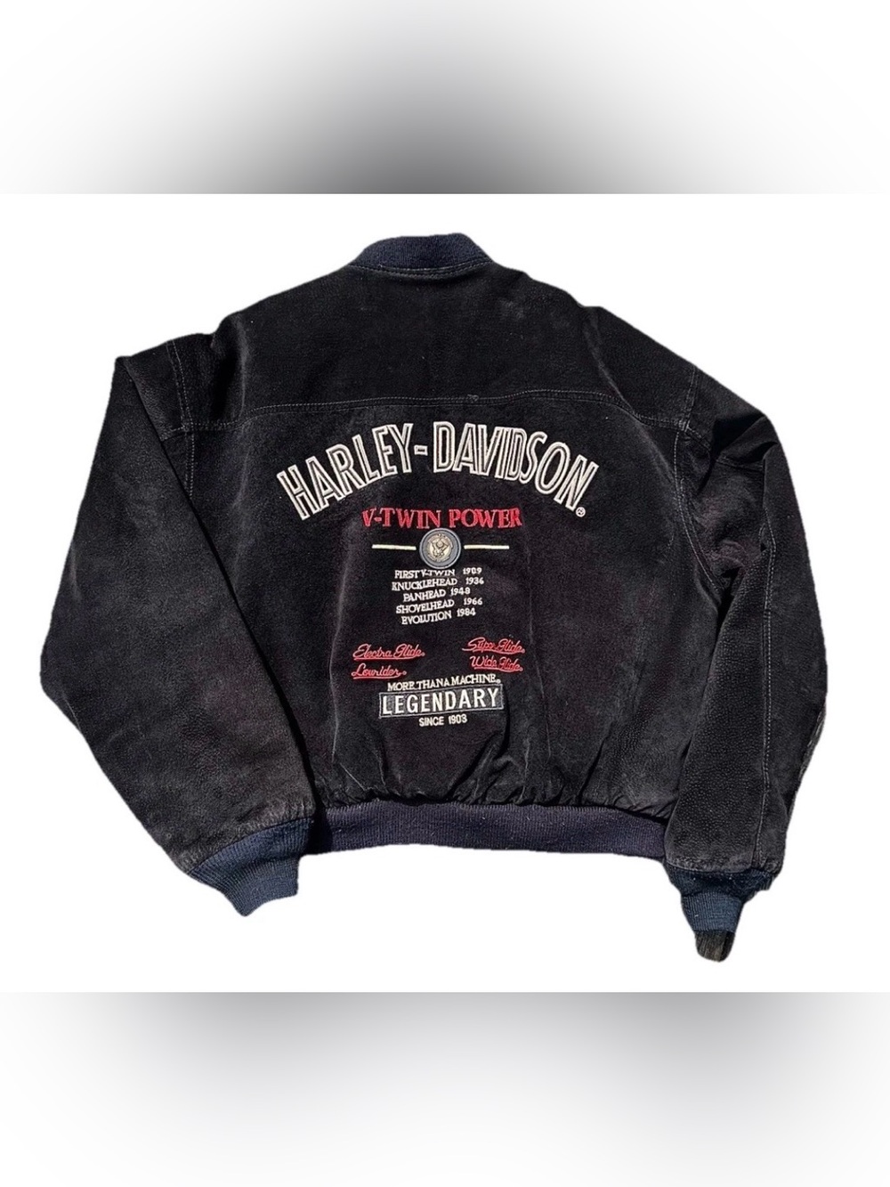 Vintage Harley Davidson Men’s Sz L Black,Suede&Leather Bomber Jacket VTwin power - Picture 3 of 6